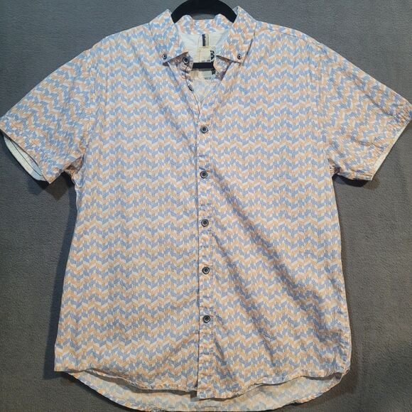 Raw Mens Large Trim Fit Button-Down Cotton Short-Sleeve Shirt - Picture 1 of 4